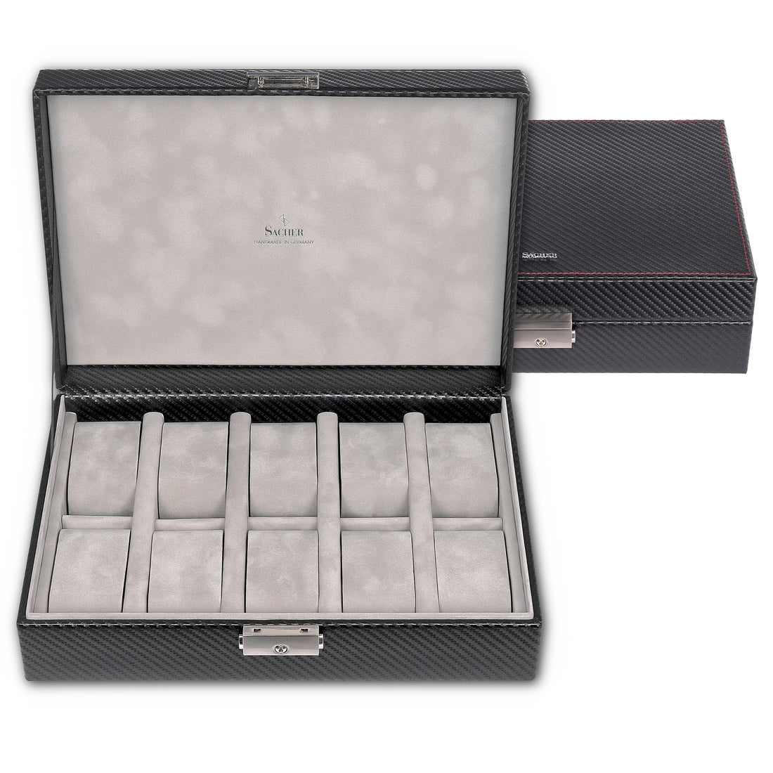 Watch case for 10 watches carvon / black (leather)
