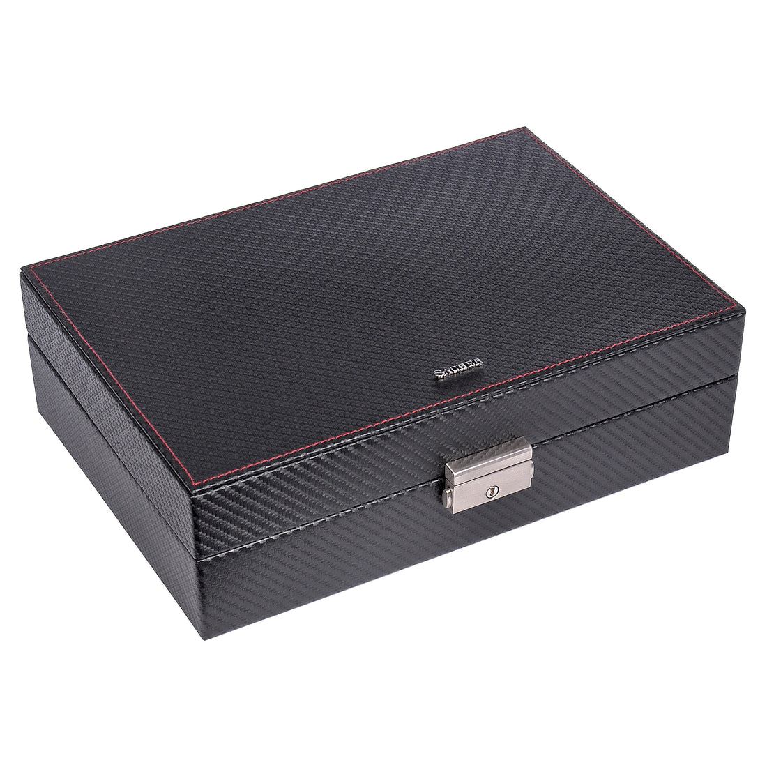 Watch case for 10 watches carvon / black (leather)