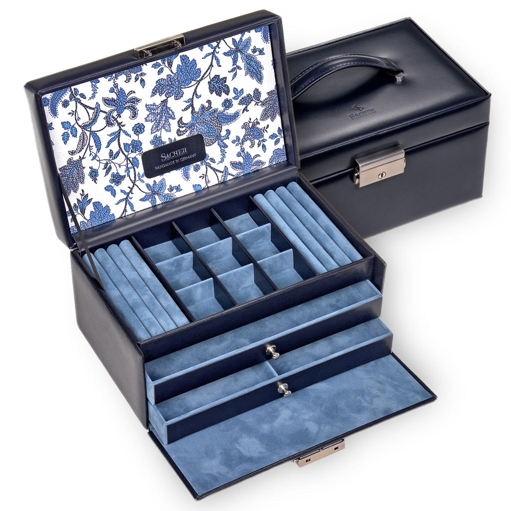 Smykkeskrin Elly florage / navy (læder)