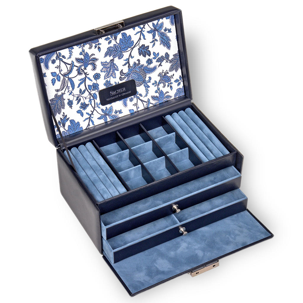 Smykkeskrin Elly florage / navy (læder)