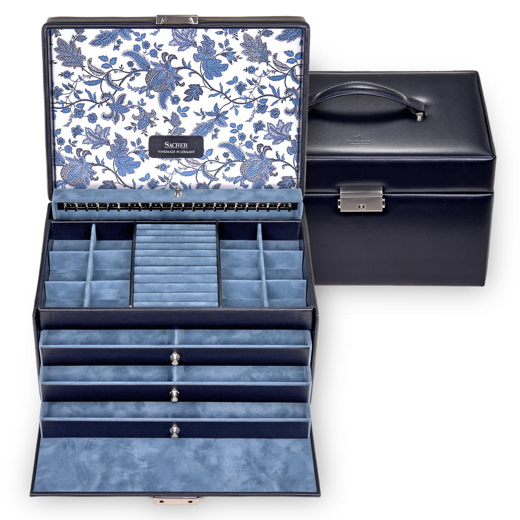 Smykkeskrin Jasmin florage / navy (læder)